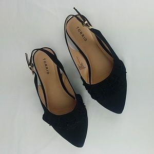 Torrid Women's Size 8W Shoes Black Flats Open Back